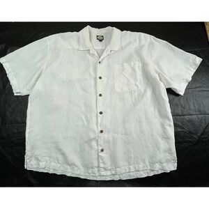 TOMMY BAHAMA Mens XXL Shirt‎ White Linen Loop Collar Crisp Pocket Front